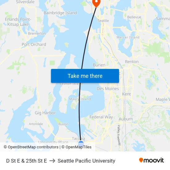 D St E & 25th St E to Seattle Pacific University map