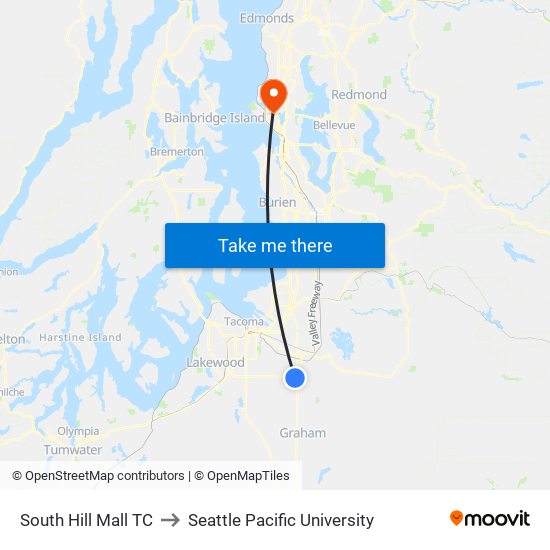 South Hill Mall TC to Seattle Pacific University map
