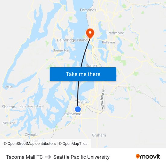 Tacoma Mall TC to Seattle Pacific University map