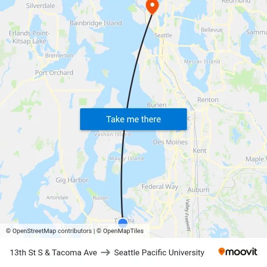 13th St S & Tacoma Ave to Seattle Pacific University map