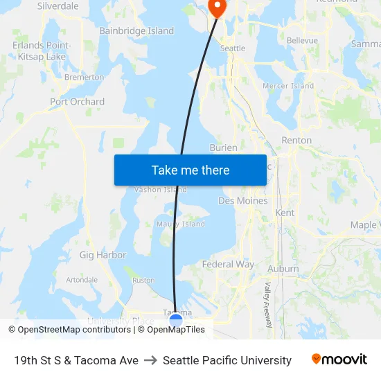 19th St S & Tacoma Ave to Seattle Pacific University map