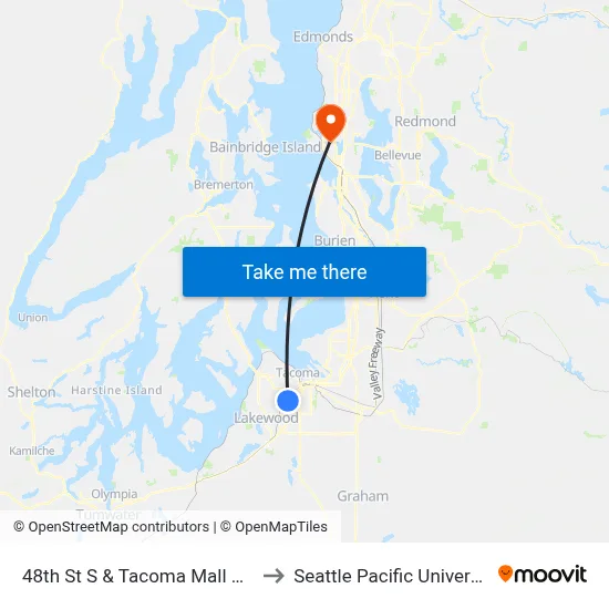 48th St S & Tacoma Mall Blvd to Seattle Pacific University map