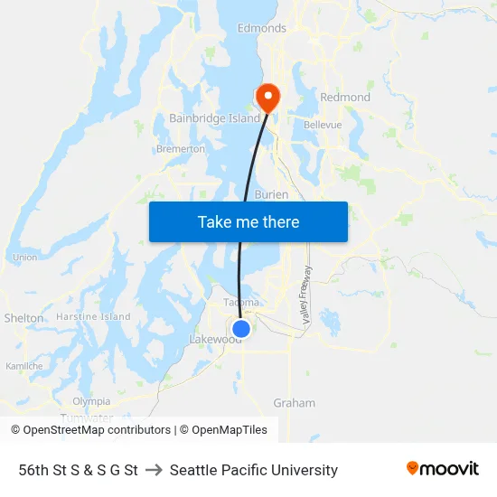 56th St S & S G St to Seattle Pacific University map