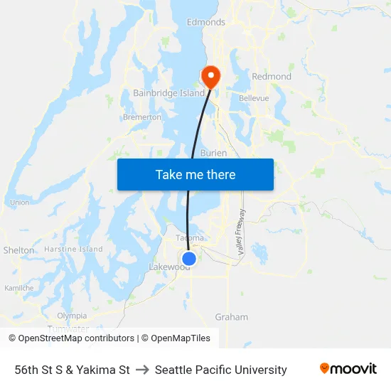 56th St S & Yakima St to Seattle Pacific University map