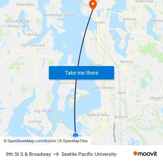 9th St S & Broadway to Seattle Pacific University map