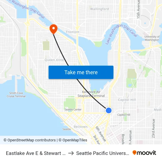 Eastlake Ave E & Stewart St to Seattle Pacific University map
