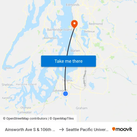 Ainsworth Ave S & 106th St S to Seattle Pacific University map