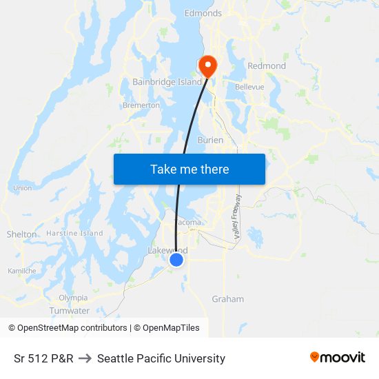 Sr 512 P&R to Seattle Pacific University map