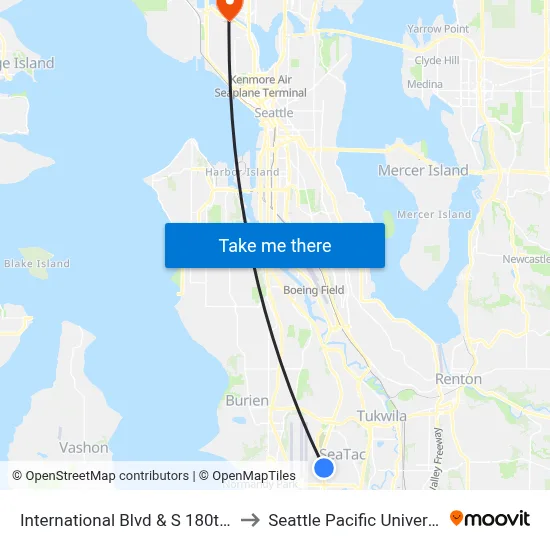International Blvd & S 180th St to Seattle Pacific University map