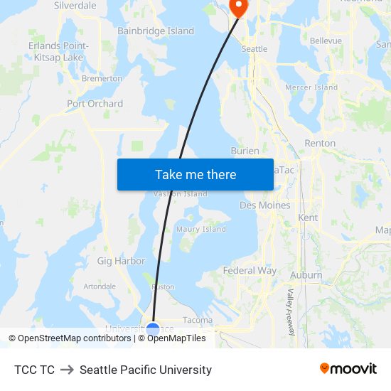 TCC TC to Seattle Pacific University map