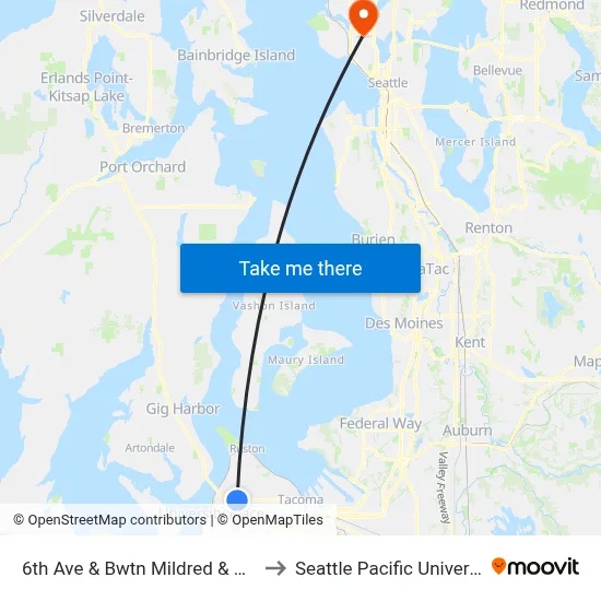 6th Ave & Bwtn Mildred & Pearl to Seattle Pacific University map