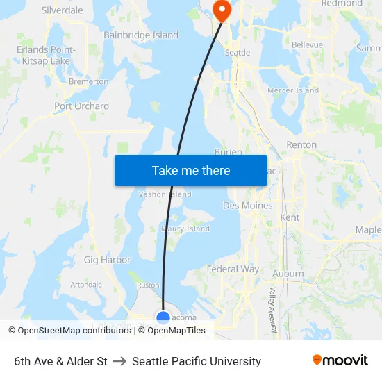 6th Ave & Alder St to Seattle Pacific University map