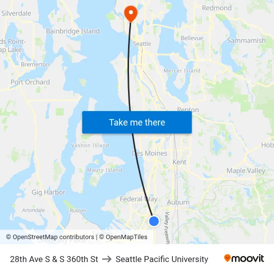 28th Ave S & S 360th St to Seattle Pacific University map