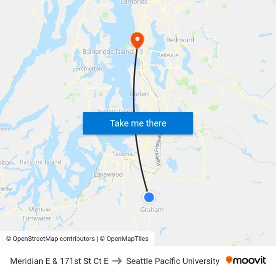 Meridian E & 171st St Ct E to Seattle Pacific University map