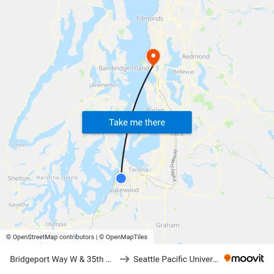 Bridgeport Way W & 35th St W to Seattle Pacific University map