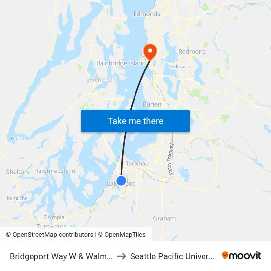 Bridgeport Way W & Walmart to Seattle Pacific University map