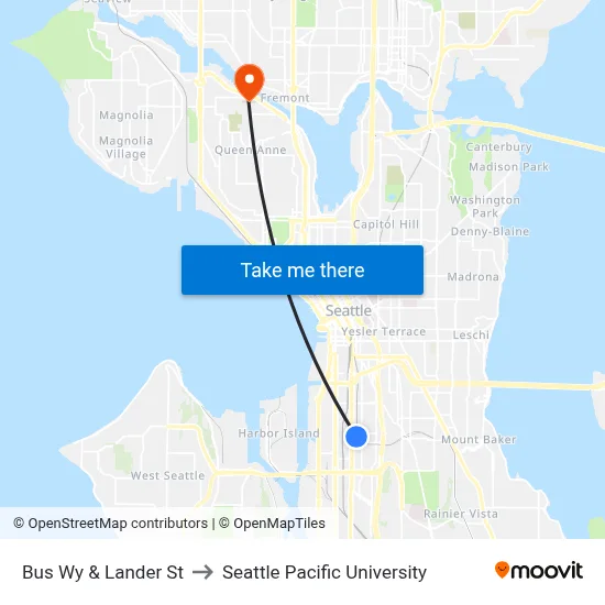 Bus Wy & Lander St to Seattle Pacific University map