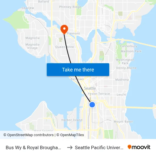 Bus Wy & Royal Brougham St to Seattle Pacific University map