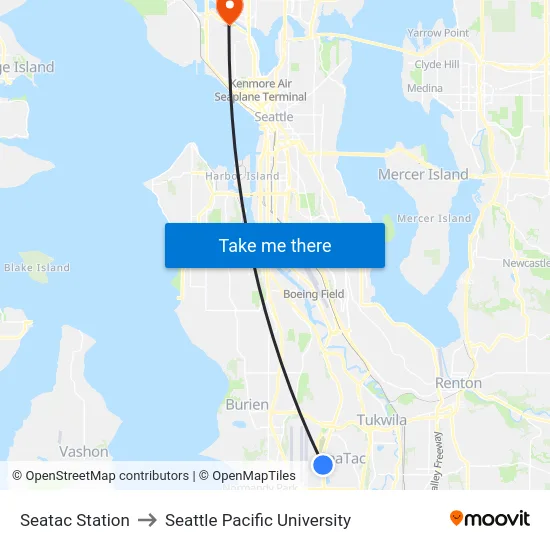Seatac Station to Seattle Pacific University map