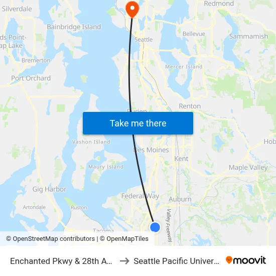 Enchanted Pkwy & 28th Ave S to Seattle Pacific University map