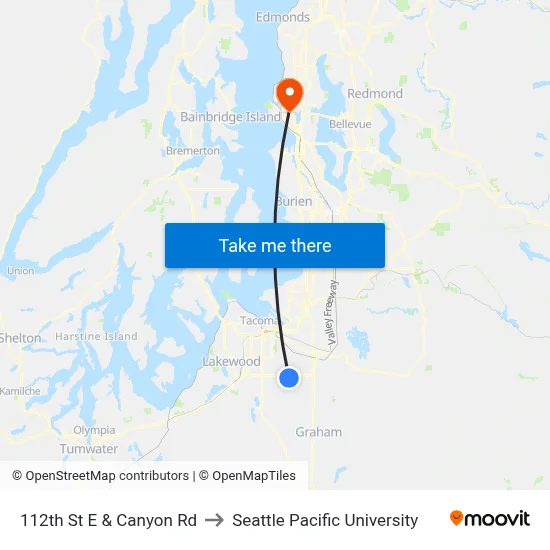 112th St E & Canyon Rd to Seattle Pacific University map
