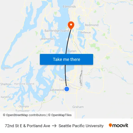 72nd St E & Portland Ave to Seattle Pacific University map