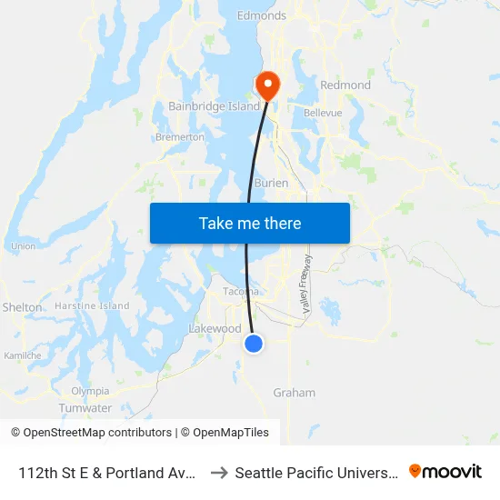 112th St E & Portland Ave E to Seattle Pacific University map