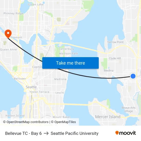Bellevue TC - Bay 6 to Seattle Pacific University map