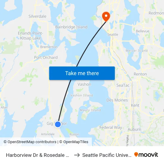 Harborview Dr & Rosedale St NW to Seattle Pacific University map