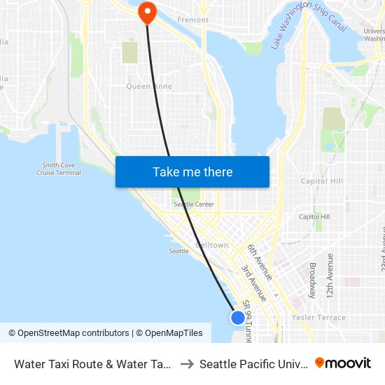 Water Taxi Route & Water Taxi Route to Seattle Pacific University map