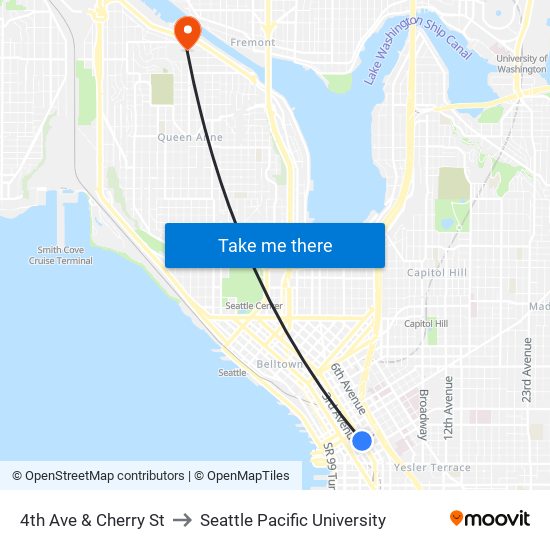 4th Ave & Cherry St to Seattle Pacific University map