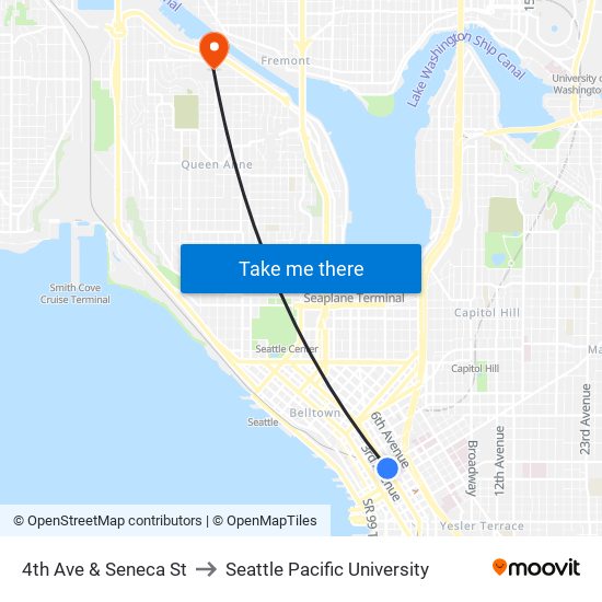 4th Ave & Seneca St to Seattle Pacific University map