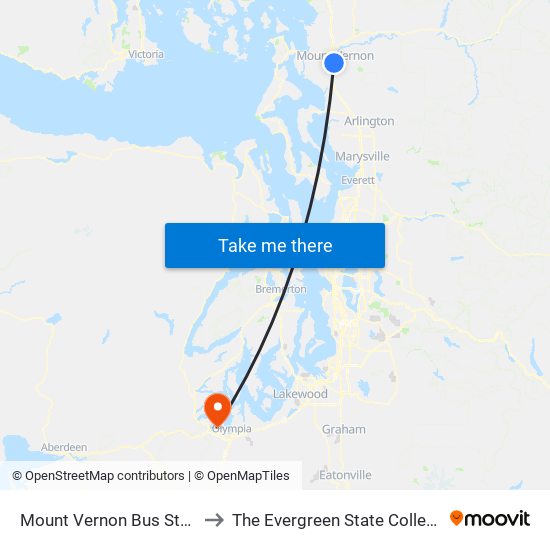 Mount Vernon Bus Stop to The Evergreen State College map