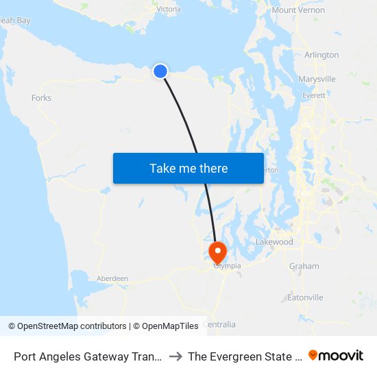 Port Angeles Gateway Transit Center to The Evergreen State College map