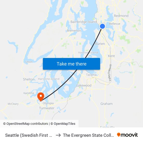 Seattle (Swedish First Hill) to The Evergreen State College map