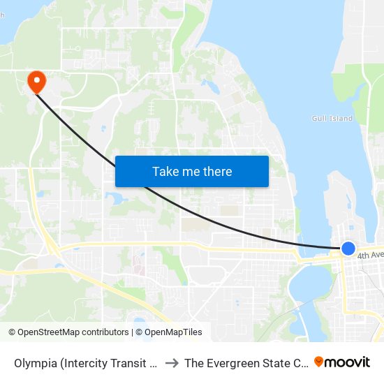 Olympia (Intercity Transit Center) to The Evergreen State College map
