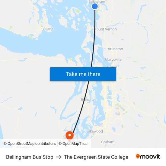 Bellingham Bus Stop to The Evergreen State College map