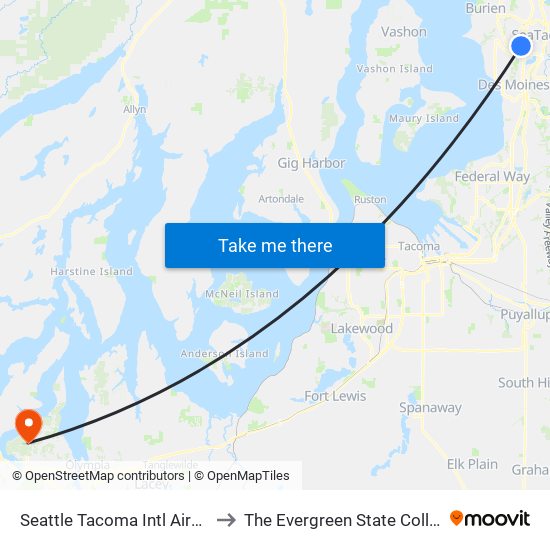Seattle Tacoma Intl Airport to The Evergreen State College map