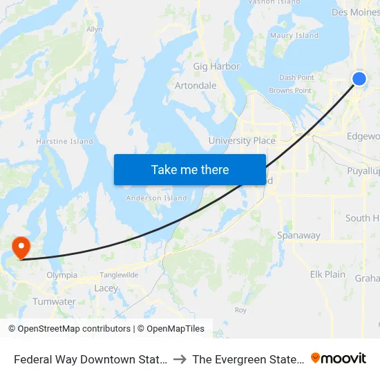 Federal Way Downtown Station - Bay 8 to The Evergreen State College map