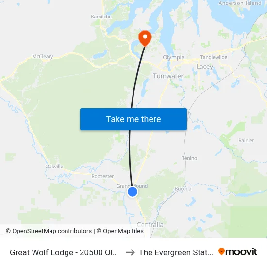 Great Wolf Lodge - 20500 Old Hwy 99 Sw. to The Evergreen State College map
