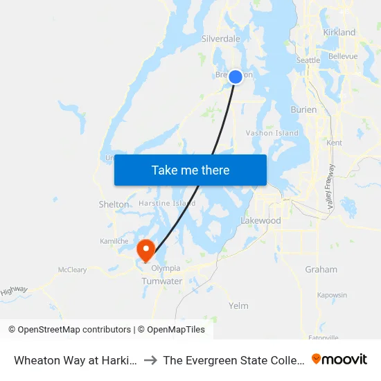 Wheaton Way at Harkins to The Evergreen State College map