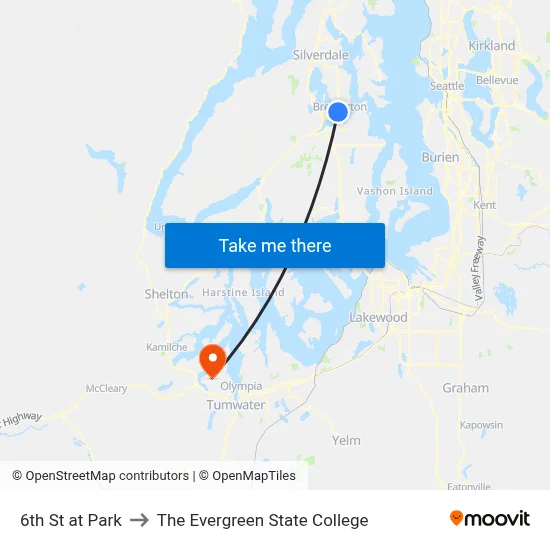6th St at Park to The Evergreen State College map