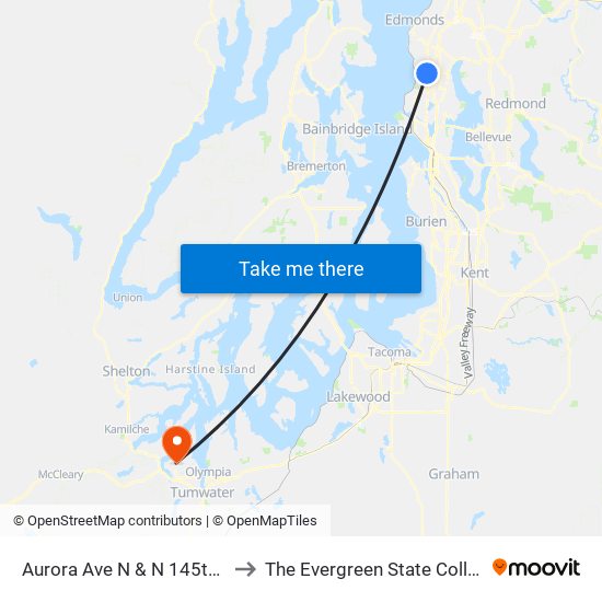 Aurora Ave N & N 145th St to The Evergreen State College map