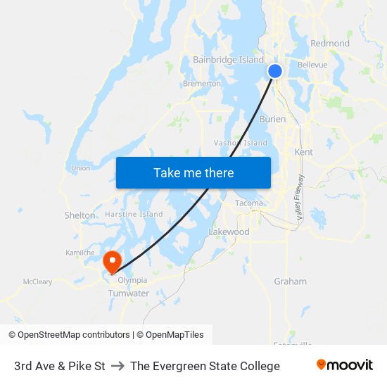 3rd Ave & Pike St to The Evergreen State College map