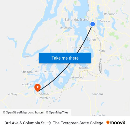 3rd Ave & Columbia St to The Evergreen State College map