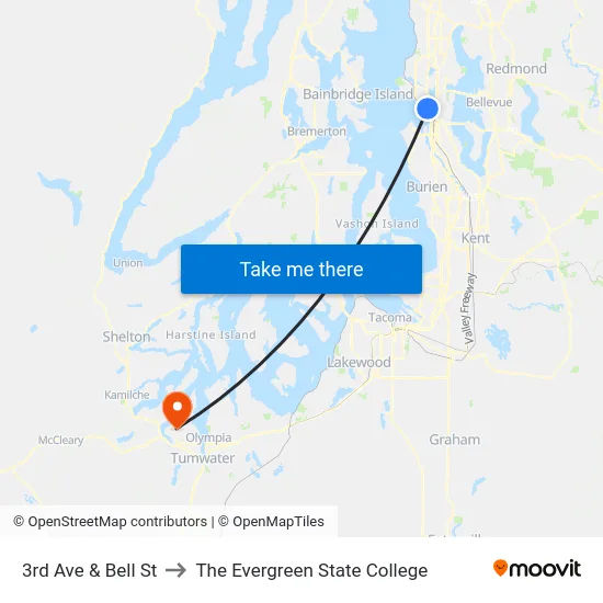 3rd Ave & Bell St to The Evergreen State College map