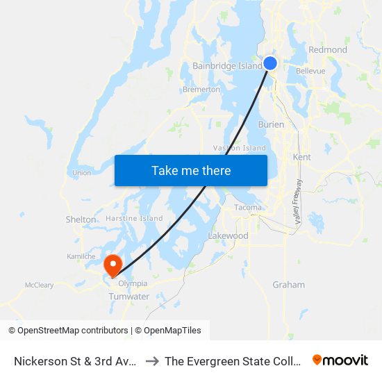 Nickerson St & 3rd Ave N to The Evergreen State College map