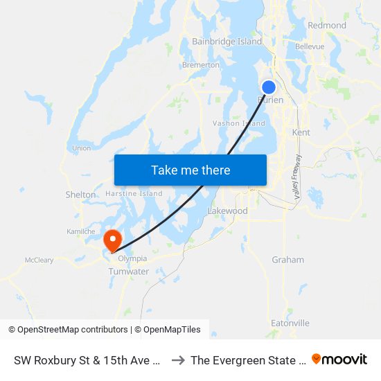 SW Roxbury St & 15th Ave SW - Bay 3 to The Evergreen State College map