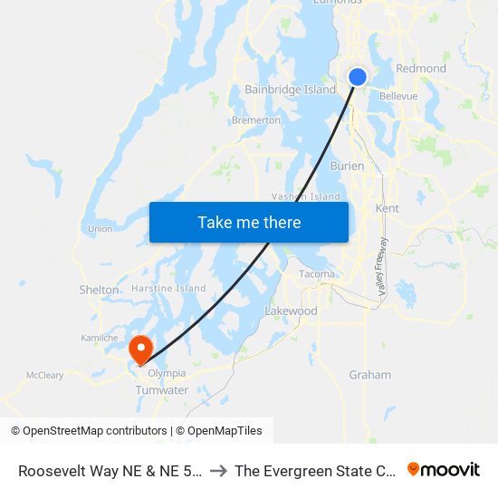 Roosevelt Way NE & NE 50th St to The Evergreen State College map