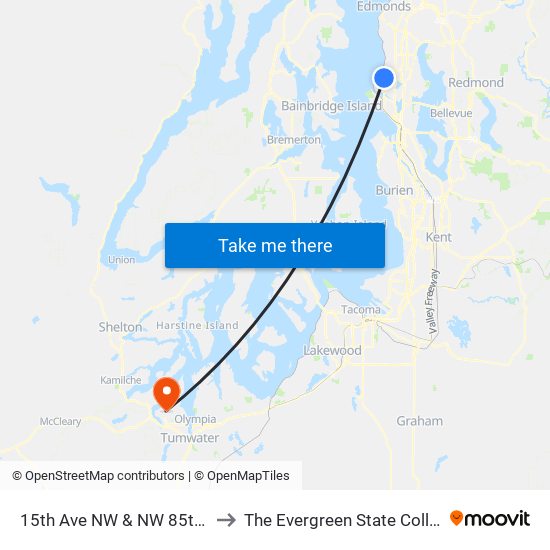 15th Ave NW & NW 85th St to The Evergreen State College map